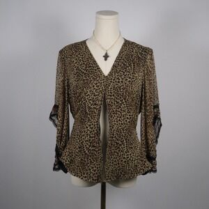 Chic Sheer Leopard Print Kimono Style Blouse Open Front Flounce Sleeve